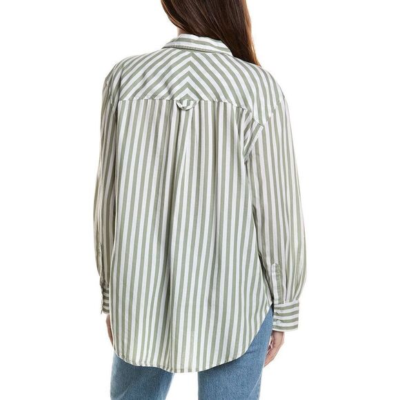 LOLA RIVER STRIPE Button Down SHIRT size L Green White - Picture 2 of 11